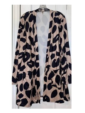 Open-Front Animal Print Knit Cardigan - Black and Beige